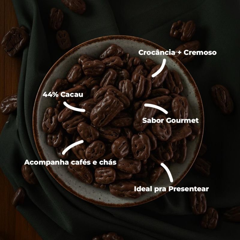 DRAGEAS DE NOZES COM CHOCOLATE AO LEITE 44% CACAU 100G