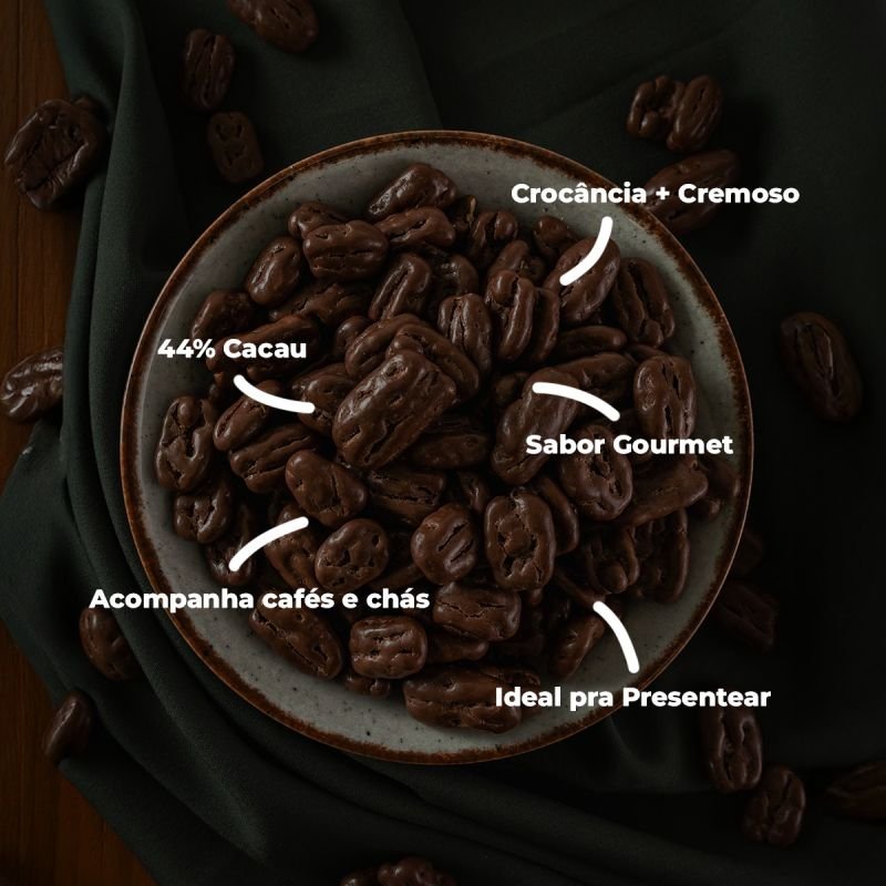 DRAGEAS DE NOZES COM CHOCOLATE AO LEITE 44% CACAU 250G