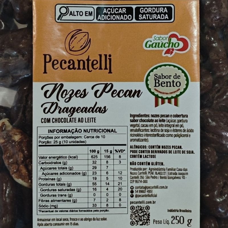DRAGEAS DE NOZES COM CHOCOLATE AO LEITE 44% CACAU 250G