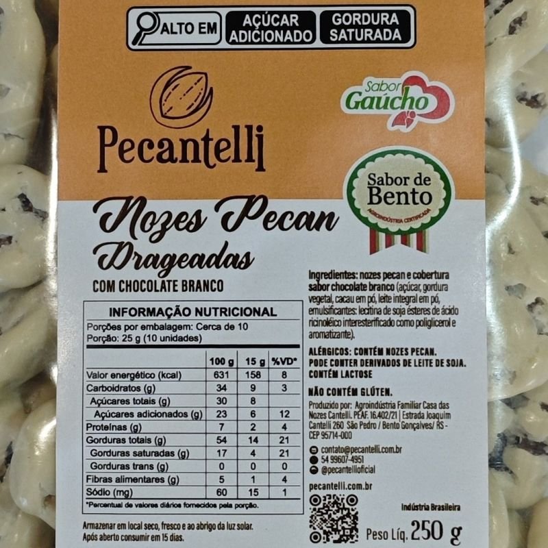 DRAGEAS DE NOZES COM CHOCOLATE BRANCO 36% CACAU 250G