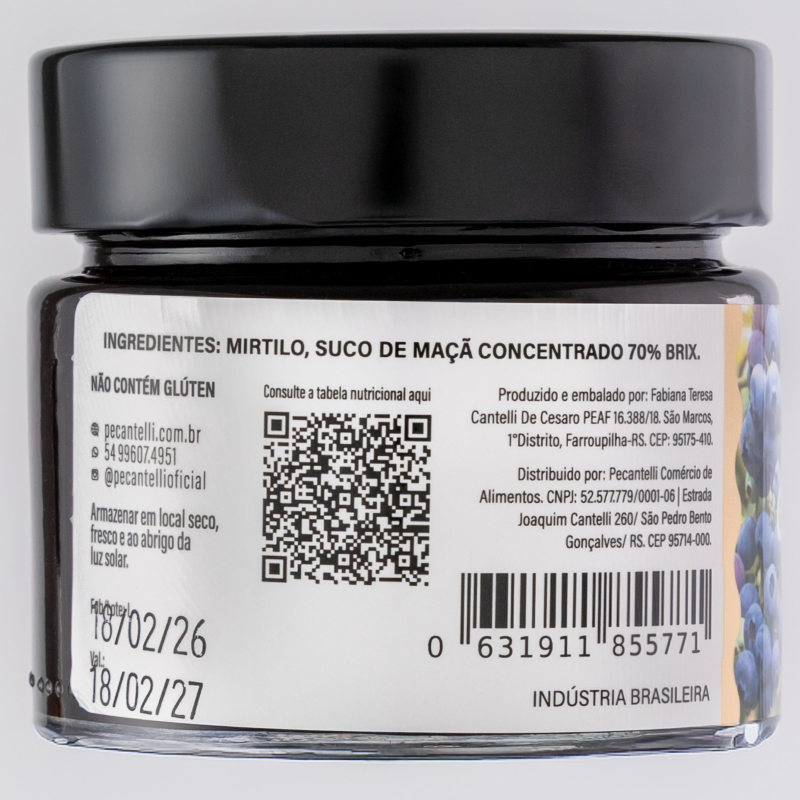 GELEIA DE MIRTILO SEM AÇÚCAR 220G
