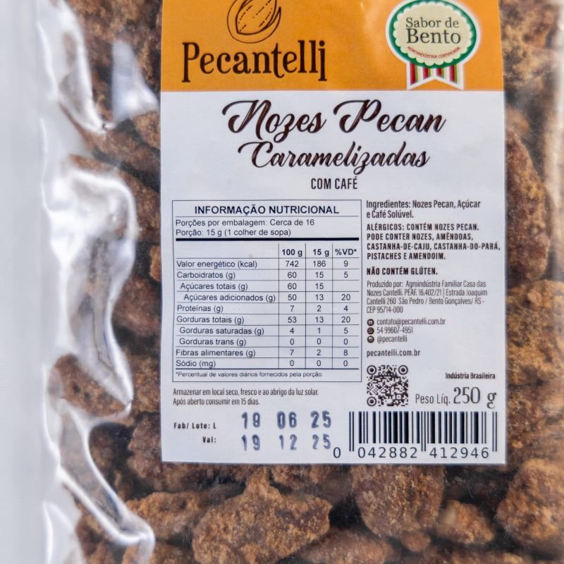 NOZES PECAN CARAMELIZADAS COM CAFÉ 250G