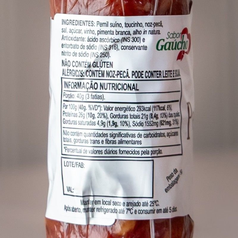 SALAME COM NOZ PECAN 250G VACUO